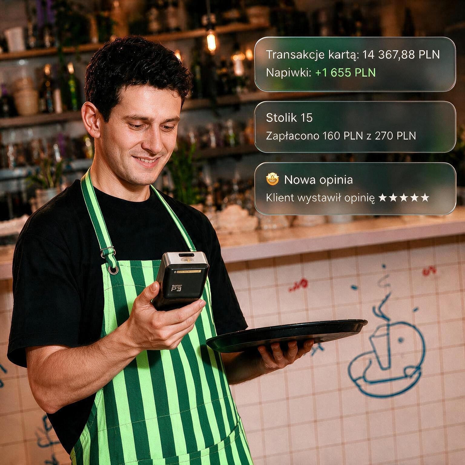 Terminal SUNMI P3 z ekranem rozliczeń vamospay
